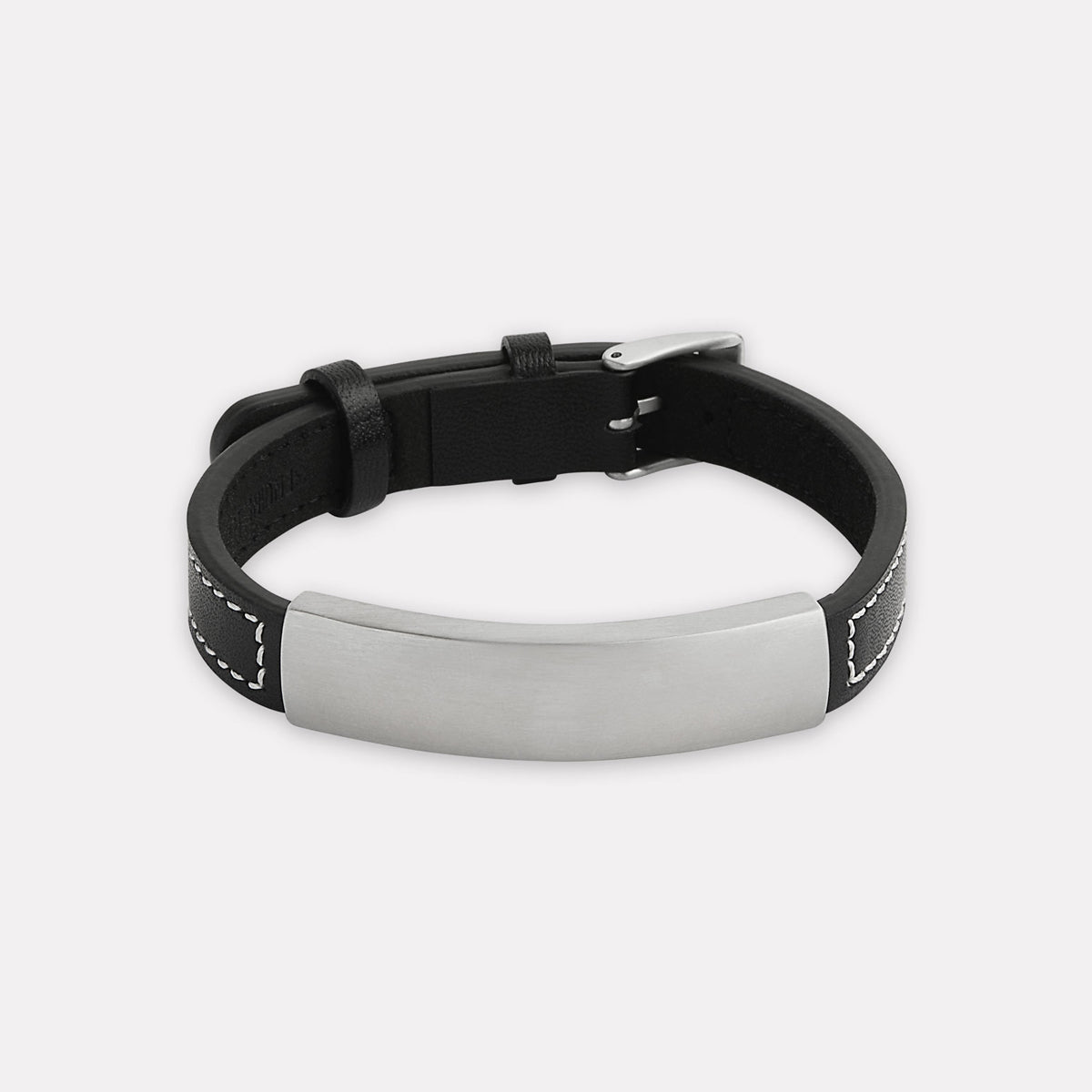 Black Memento Men’s Leather Buckle Identity Bracelet