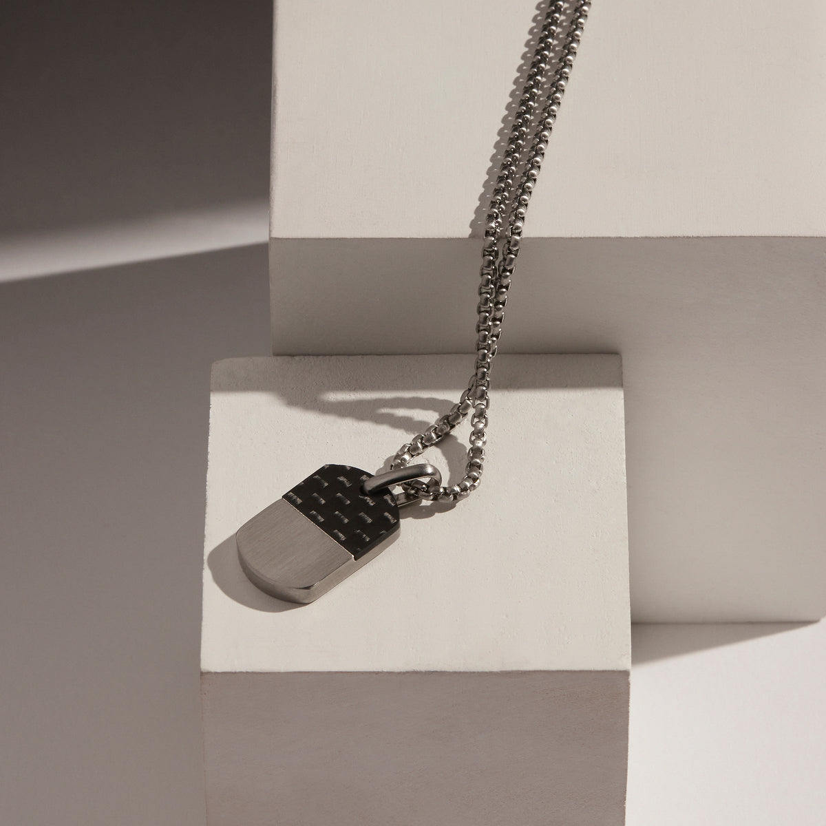 The Aviator Carbon Fibre and Steel Dog Tag Pendant