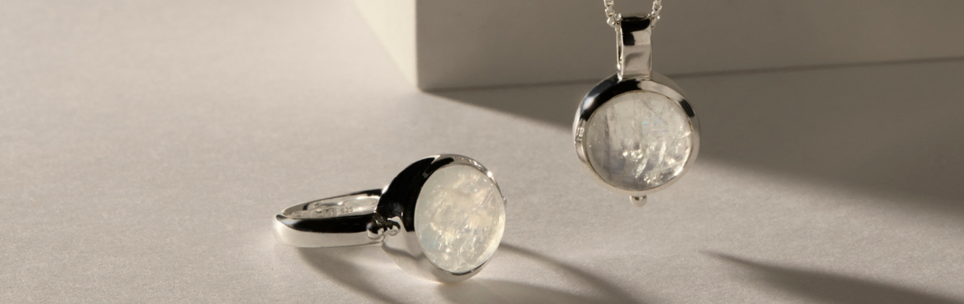 Silver moonstone ring and necklace.