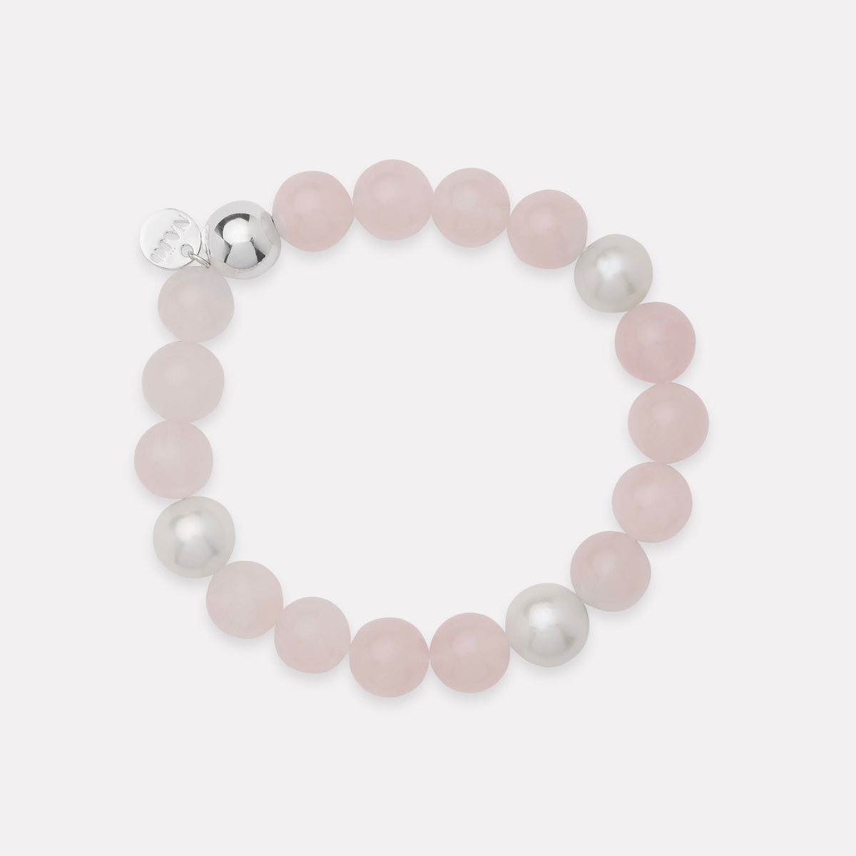 Sterling Silver Sunset Rose Quartz & Pearl Stretch Bracelet