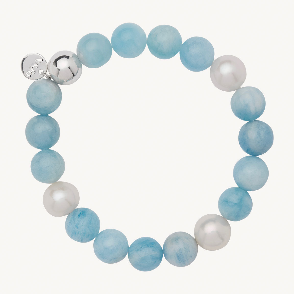 Sterling Silver Sunset Aquamarine & Pearl Stretch Bracelet