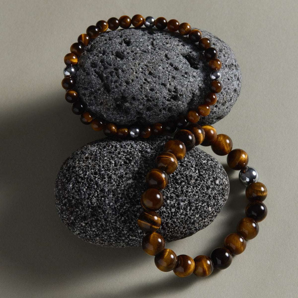 Apollo Men's 6mm Tiger Eye & Steel Elasticated Stretch Bracelet
