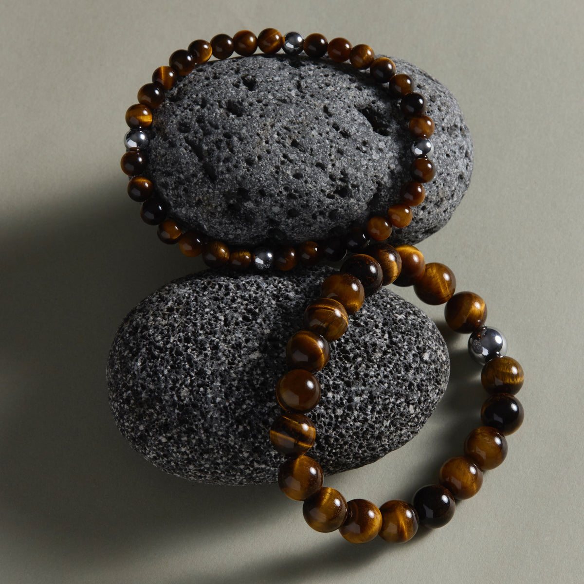 Apollo Men's 6mm Tiger Eye & Steel Elasticated Stretch Bracelet