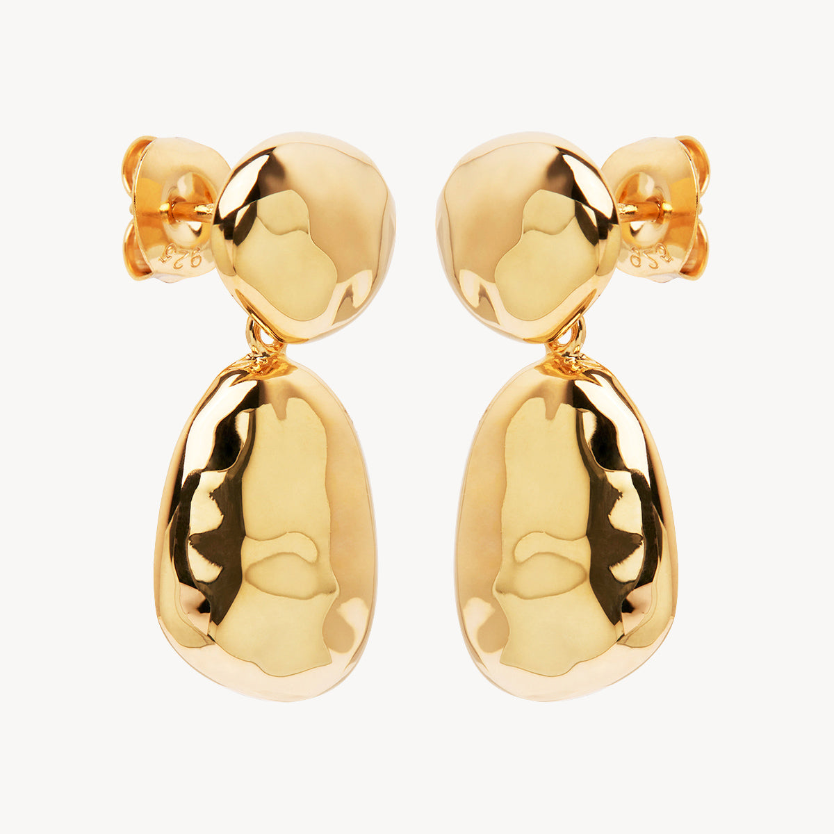 Yellow Gold Double Pebblet Stud Earrings