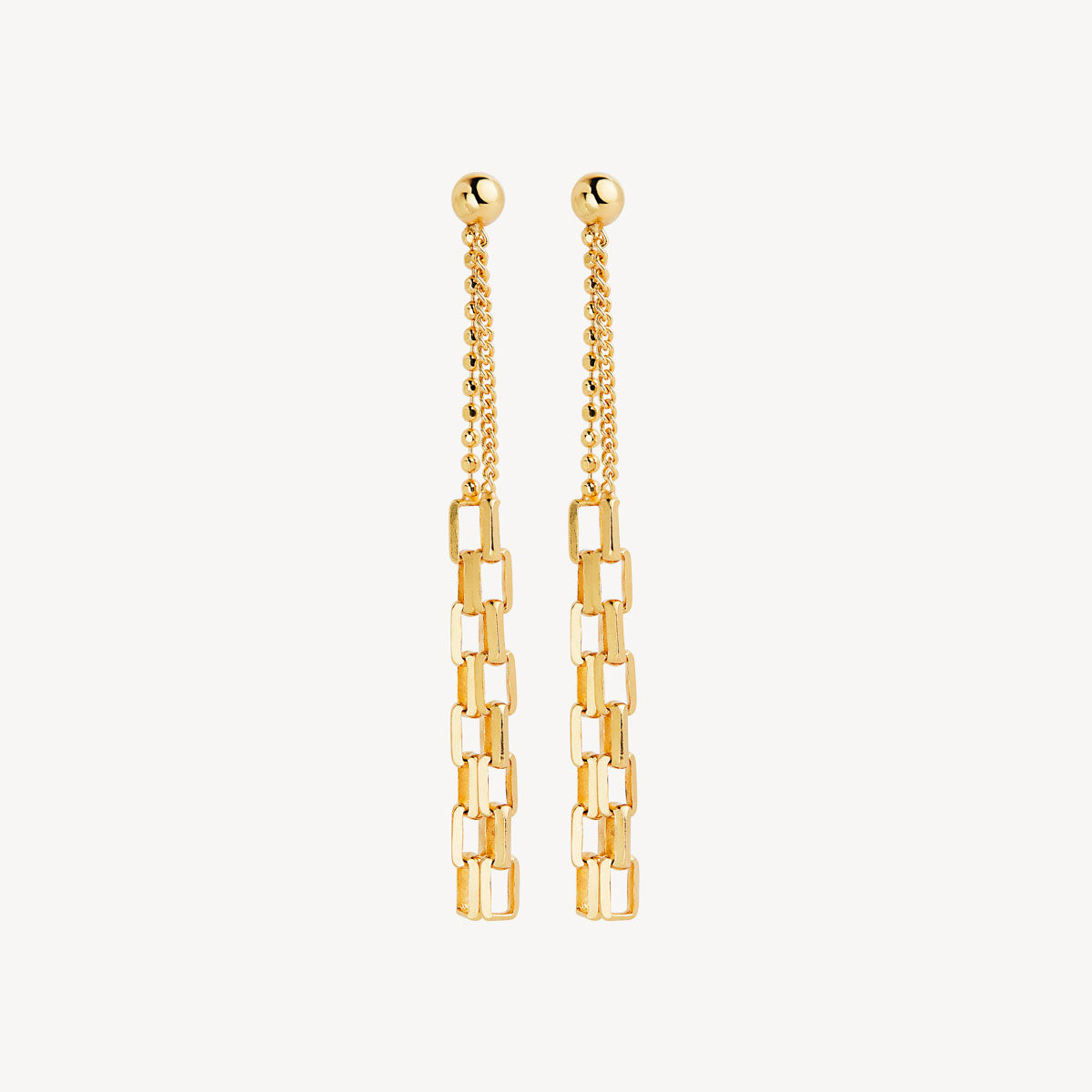 Yellow Gold Stardust Double Chain and Link Earrings