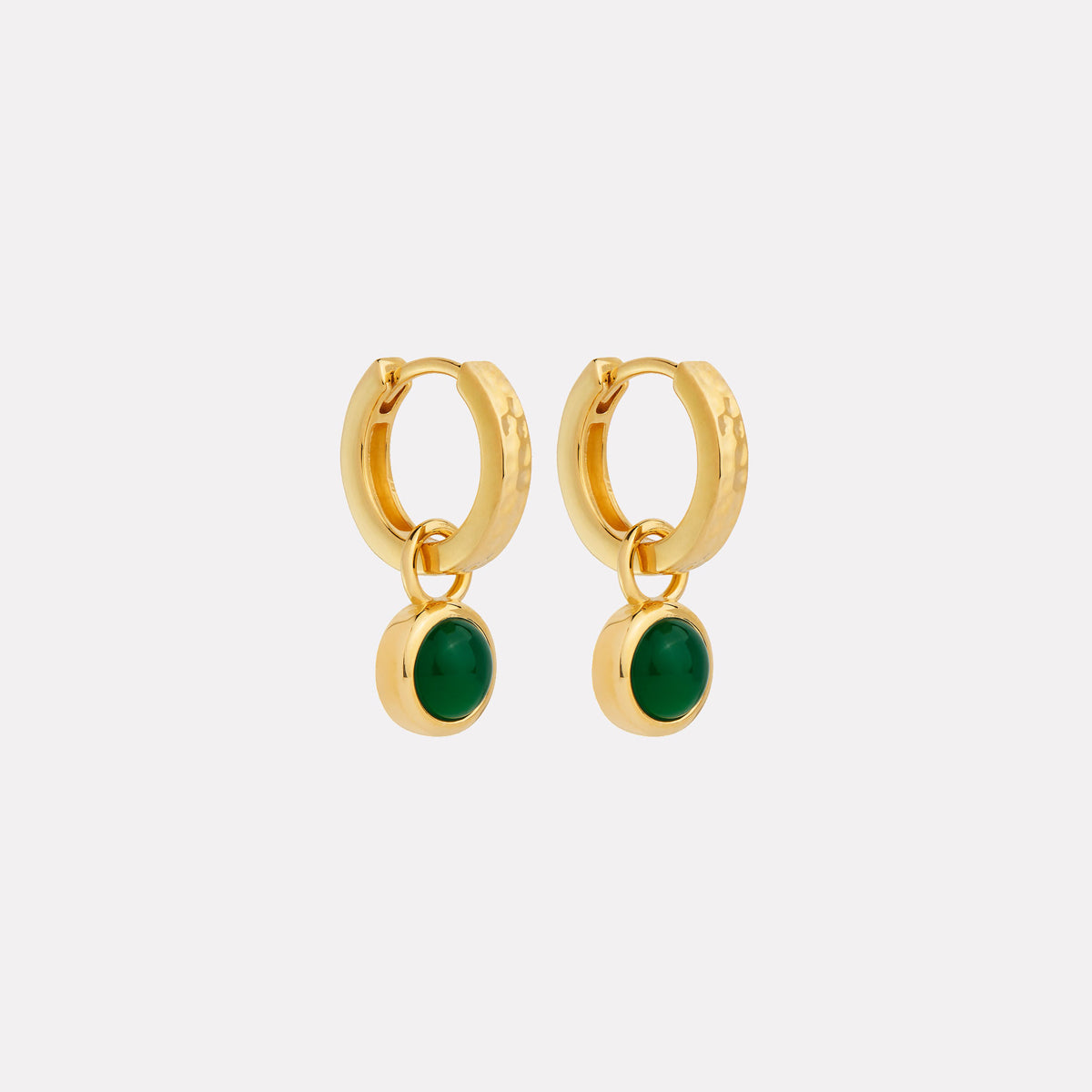 Yellow Gold Solace Yellow Gold Green Onyx Huggie Earrings