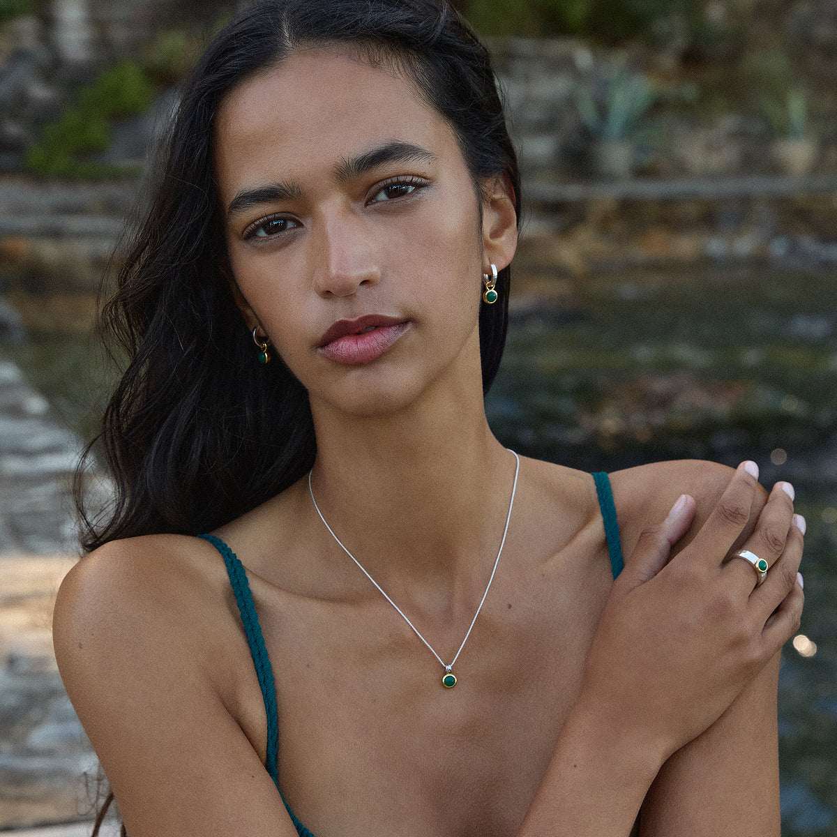 Solace 2-Tone Green Onyx Huggie Earring
