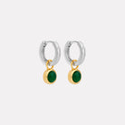 Sil Yell Gold Solace 2-Tone Green Onyx Huggie Earrings