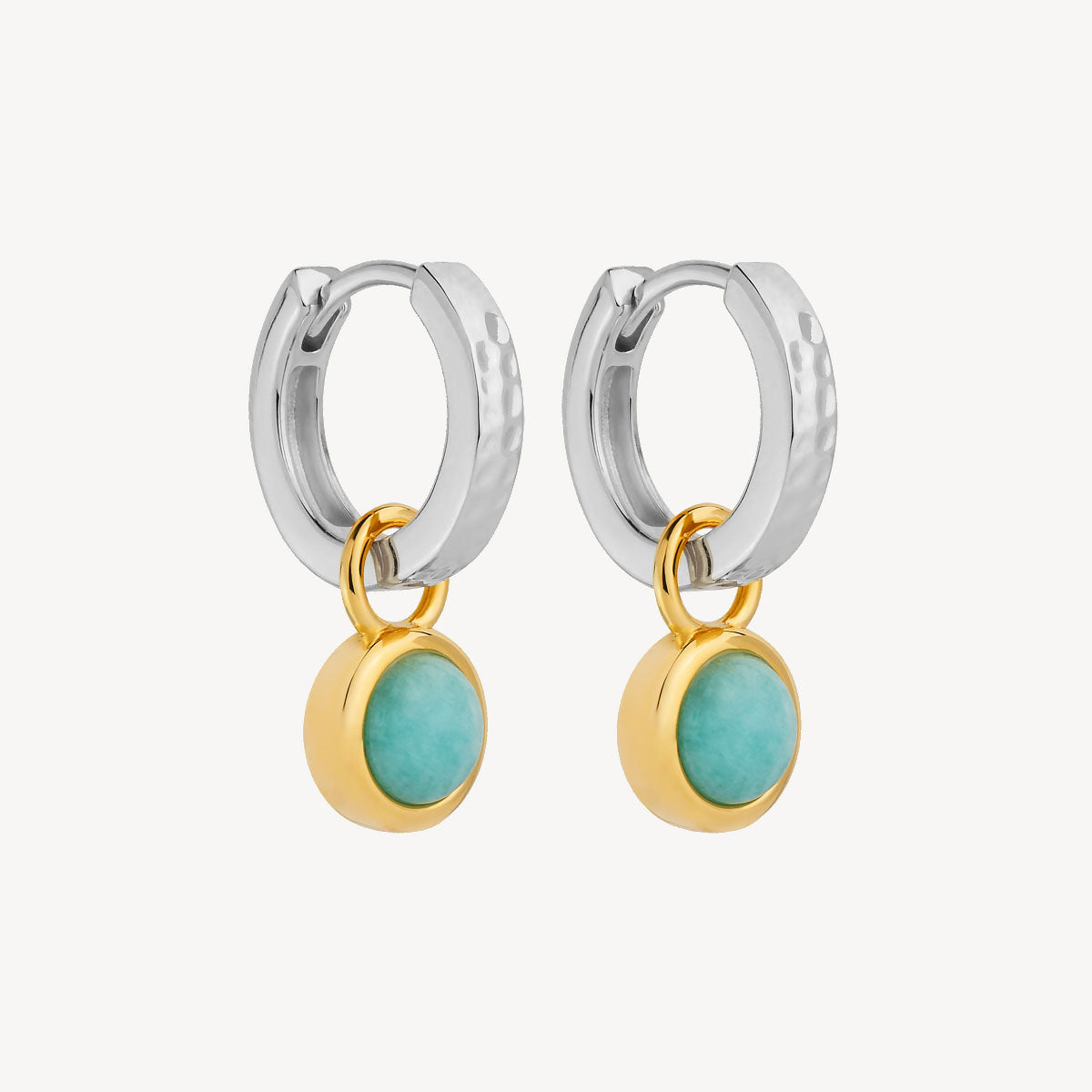 Sil Yell Gold Solace 2-Tone Amazonite Huggie Earring