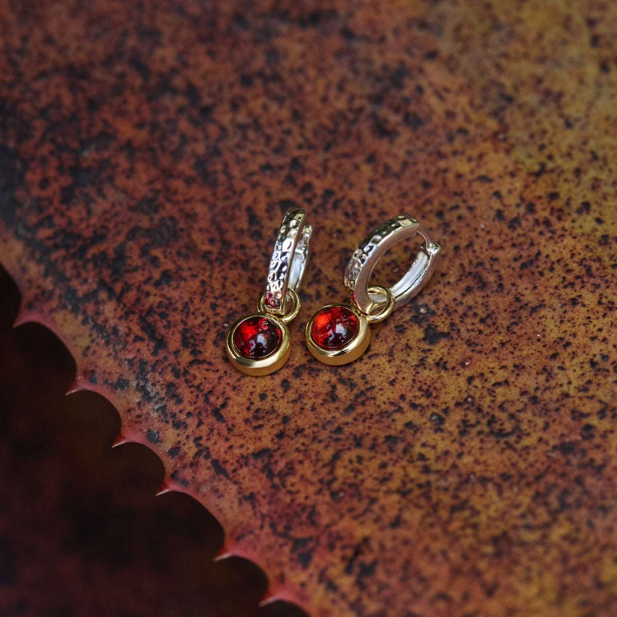 Solace 2-Tone Garnet Huggie Earring