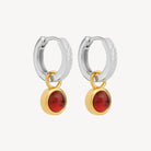 Sil Yell Gold Solace 2-Tone Garnet Huggie Earring