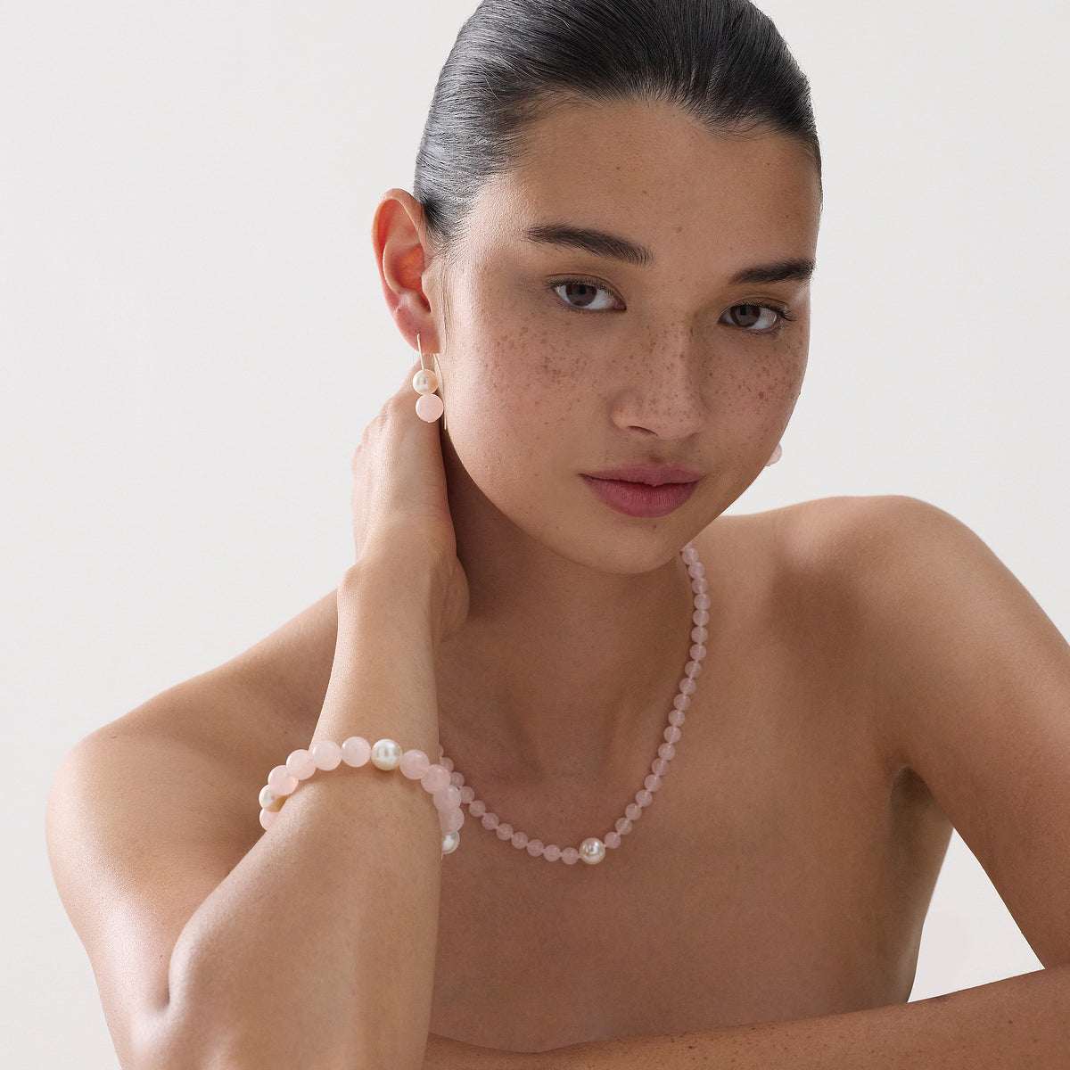 Sunset Rose Quartz & Pearl Earring