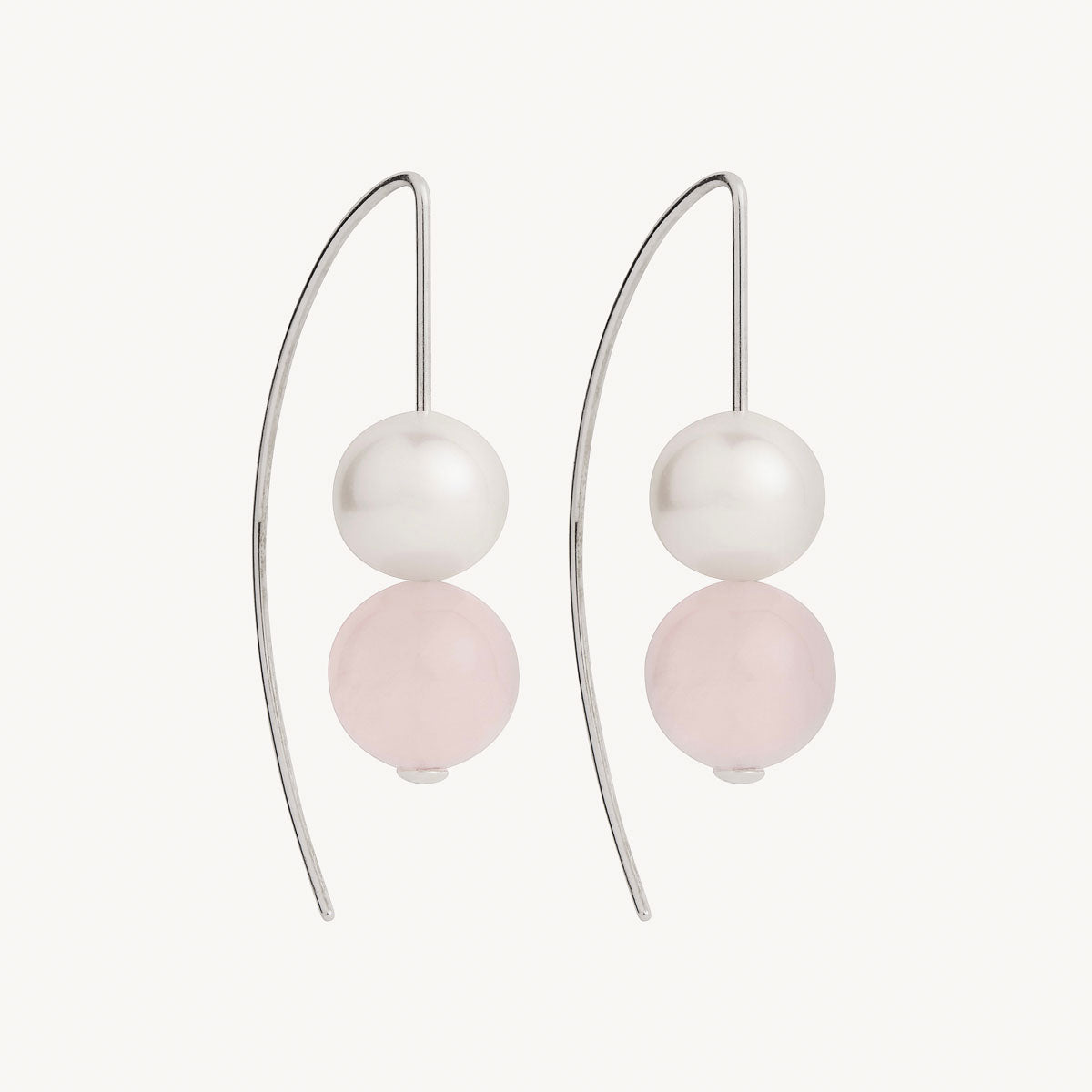 Sterling Silver Sunset Rose Quartz & Pearl Earring