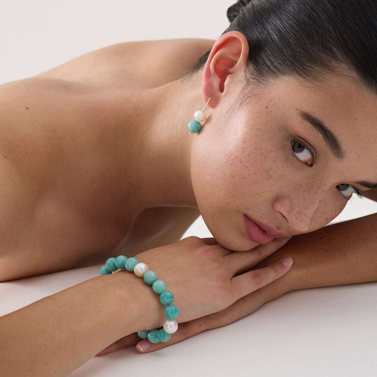 Sunset Amazonite & Pearl Earring