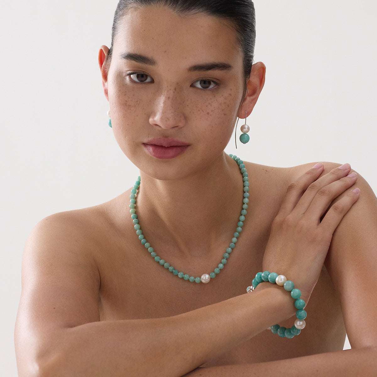 Sunset Amazonite & Pearl Earring
