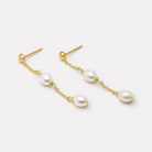 Yellow Gold Tidal Whisper Double Pearl Earrings