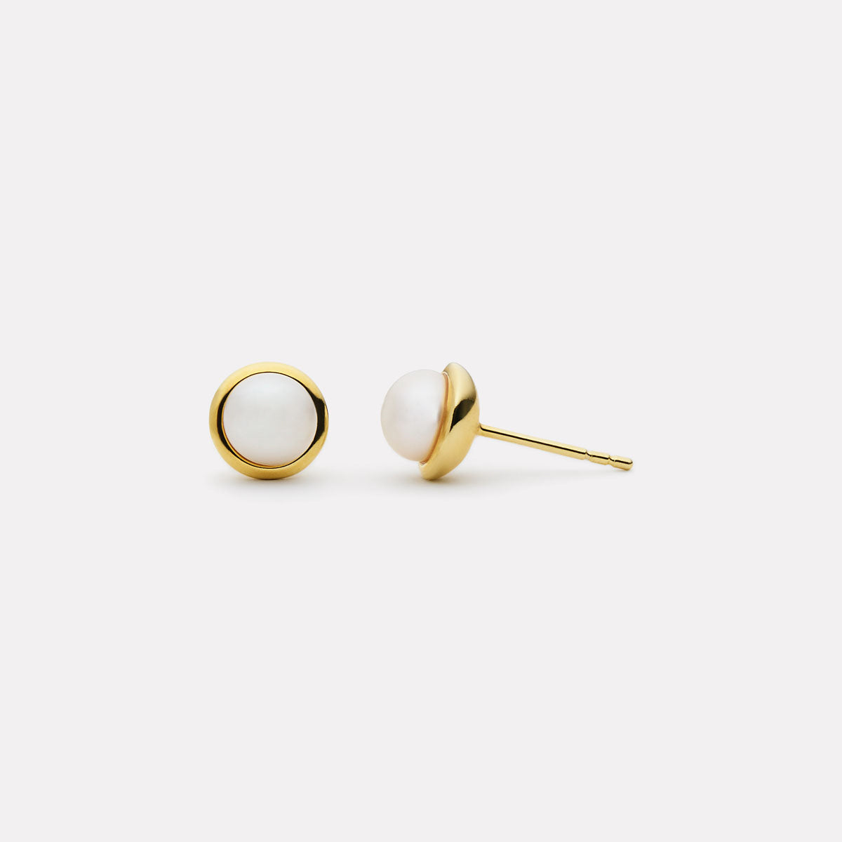 Yellow Gold Moonbeam Pearl Stud Earrings