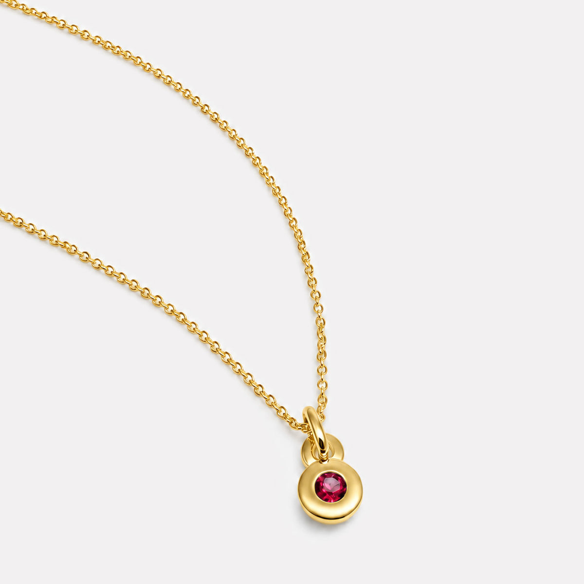 Yellow Gold July Ruby Birthstone Necklace