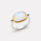 Sil Yell Gold Fleur Rainbow Moonstone Ring